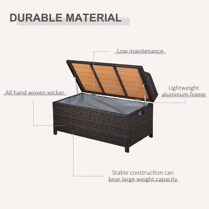 Outsunny 130 L Rattan Garden Storage Box, with Seat - Mixed Brown