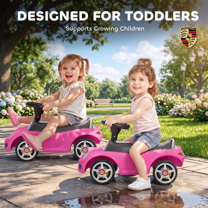 AIYAPLAY Ride on Car, Porsche Licensed Toddler Push Car with Horn, Headlights, Sound and Steering Wheel for 18-36 Months, Pink