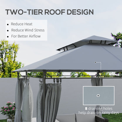 Outsunny 3 x 4m Metal Frame, Two-Tier Roof Gazebo - Dark Grey