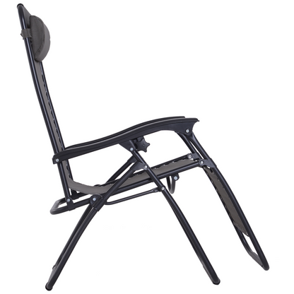 3PC Zero Gravity Chairs Sun Lounger Table Set Cup Holders Dark Grey Outsunny