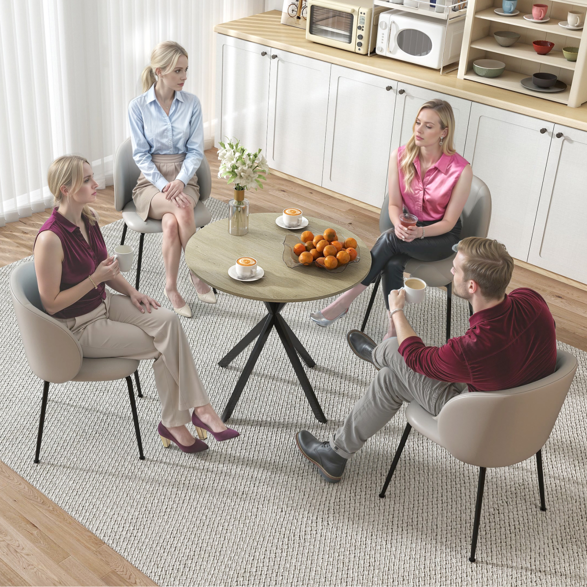 HOMCOM 80cm Round Dining Table, Industrial Kitchen Table with Steel Legs