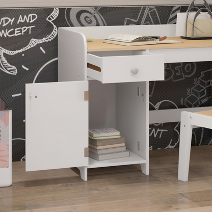 ZONEKIZ Kids Desk and Chair Set for 3-6 Year Old with Storage Drawer, White