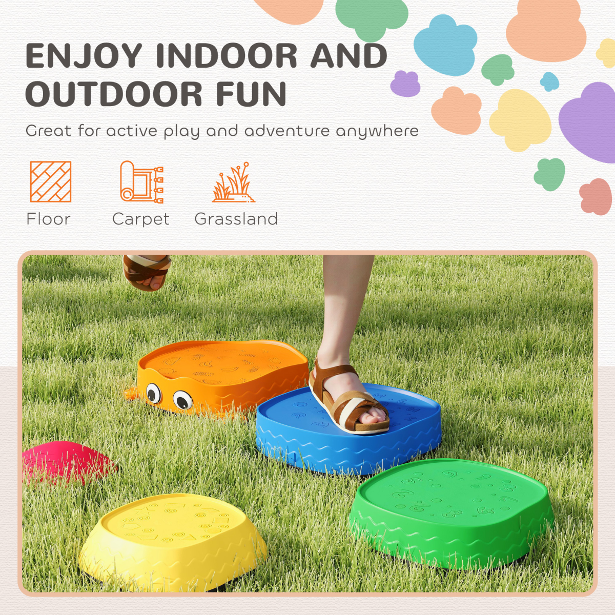 AIYAPLAY 5PCS Kids Stepping Stones, Frog-Shaped Balance Stepping Stones
