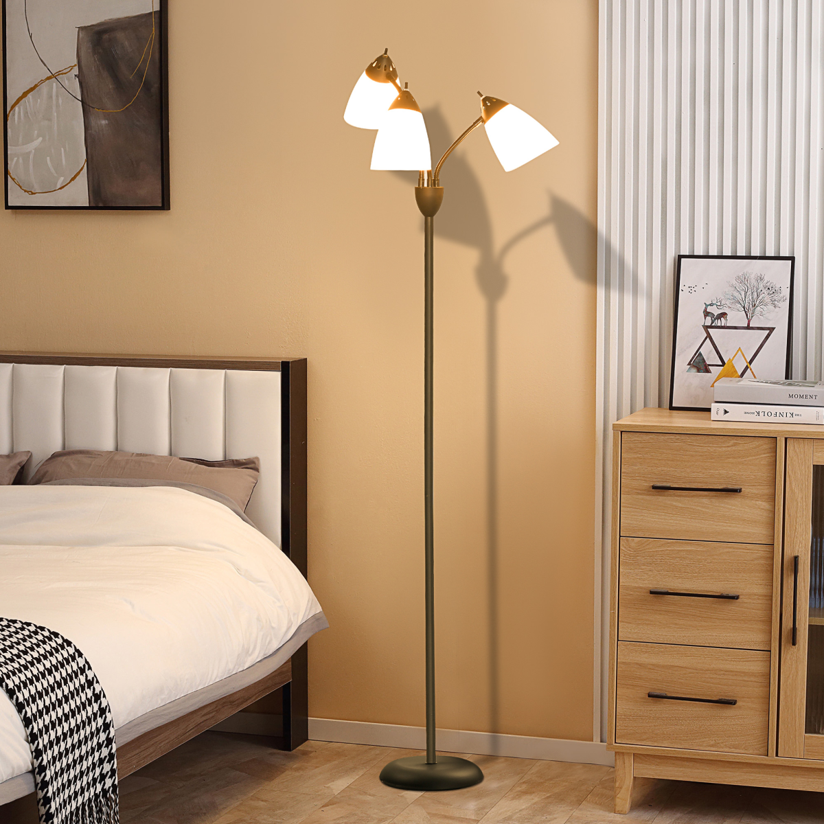 Arc Tree Floor Lamp 3 Adjustable Rotating Lights, with Steel Frame, 155cm, Black