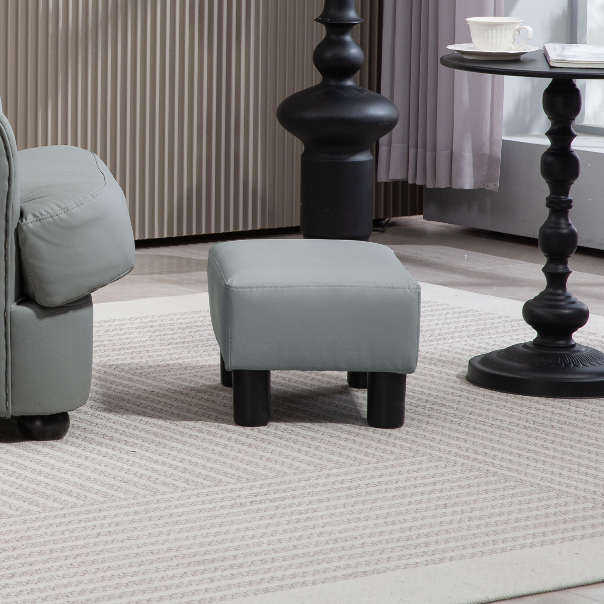 HOMCOM Chic Faux Leather Footstool Small Footrest with 4 Plastic Legs, Grey