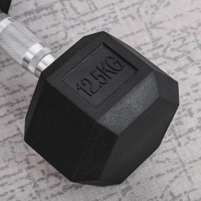 12.5KG Single Rubber Hex Dumbbell Portable Hand Weights for Home Gym HOMCOM