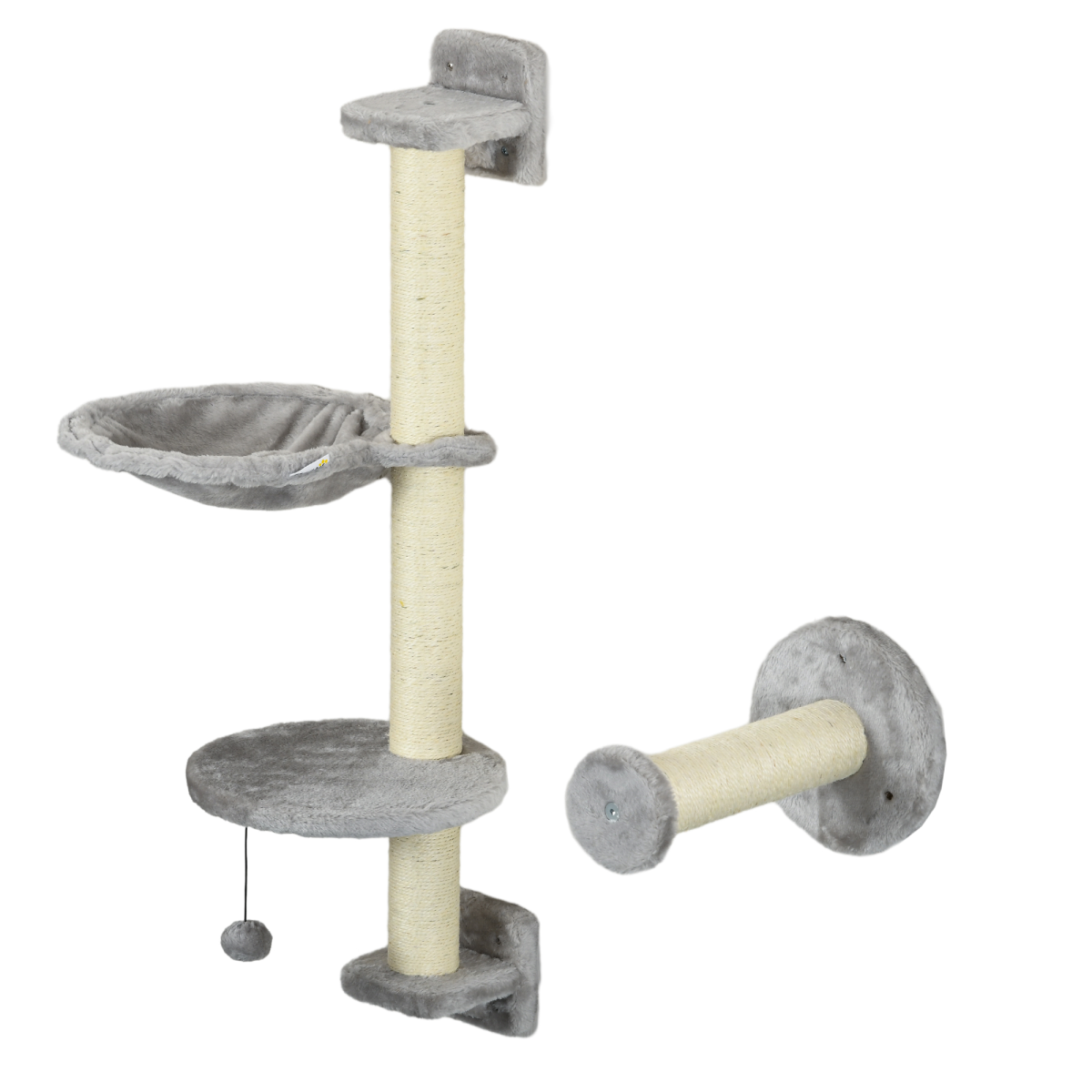 PawHut Cat Wall Furniture with Hammock, Perches, Ladder, Scratching Post, Grey