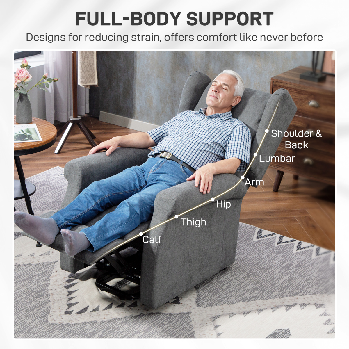 HOMCOM Power Lift Chair, Fabric Recliner Armchair w/ Remote Charcoal Grey