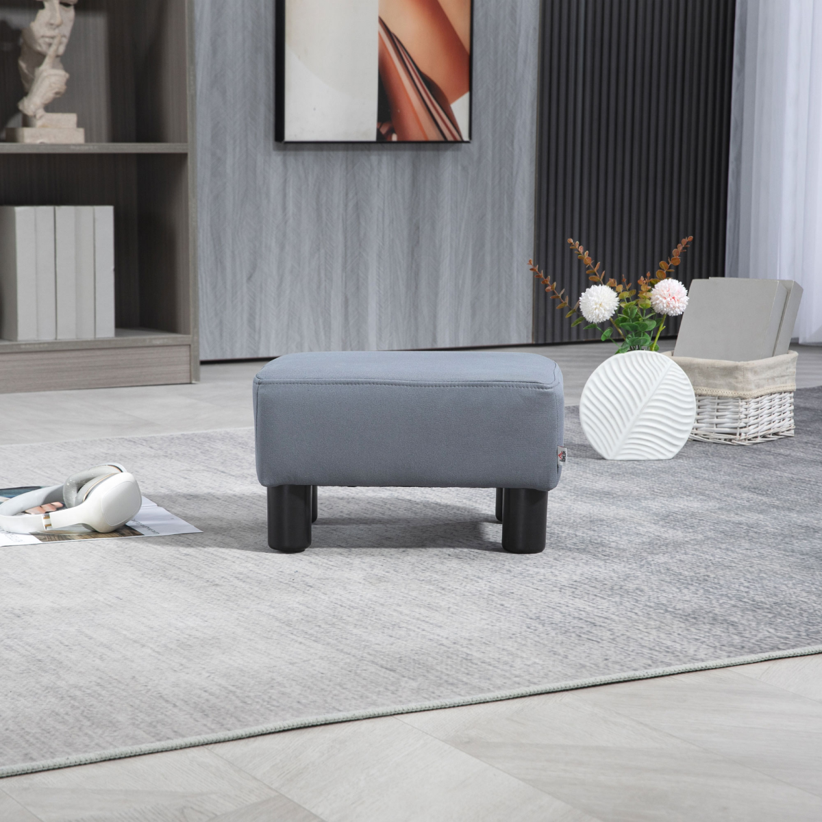 Ottoman Footrest Seat Chair Footstool Small PU Leather Home Office Grey