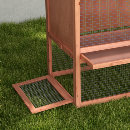 2 Tier Wood Rabbit Hutch Water Resistant Asphalt Roof Ramp 144 x 64.5 x 100 cm