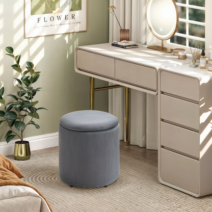 HOMCOM Fabric Storage Ottoman with Removable Lid, Set of 2, Light Grey