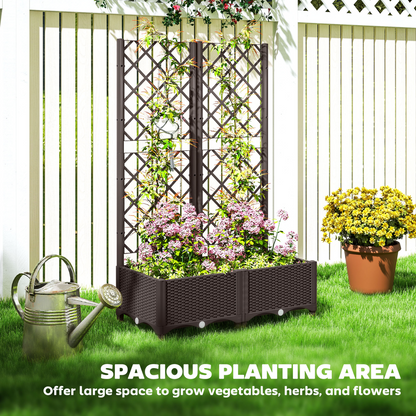Outsunny Plastic Planter Box with Trellis, Vegetable Planter w/ Drain Plugs