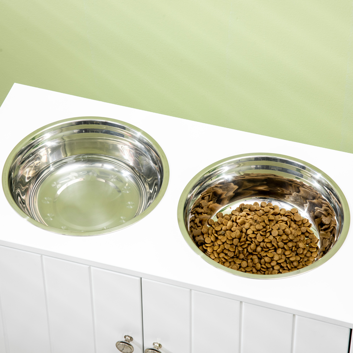 Raised Dog Bowls for Large Dogs Feeding Station Stand, Storage - White Pawhut