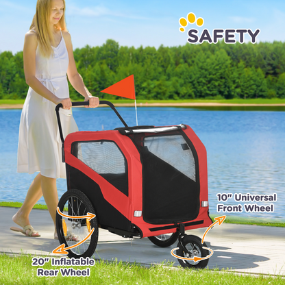 2 in 1 Dog Bike Trailer Pet Stroller for Large Dogs W/ Hitch - Red