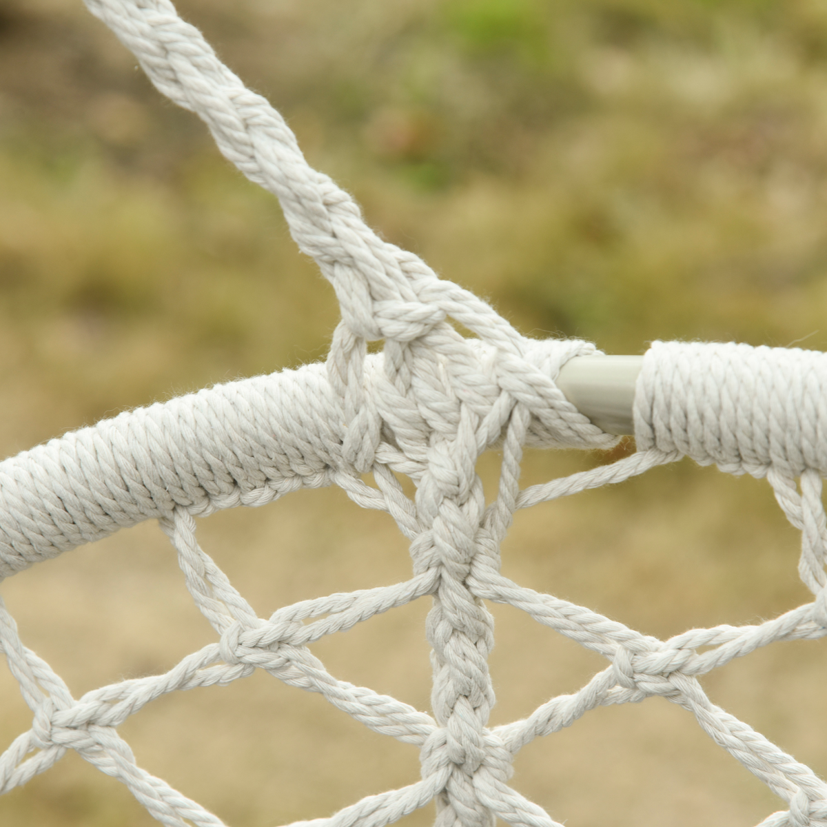 Hanging Hammock Chair Cotton Rope Swing & Metal Frame Large Macrame, Cream White