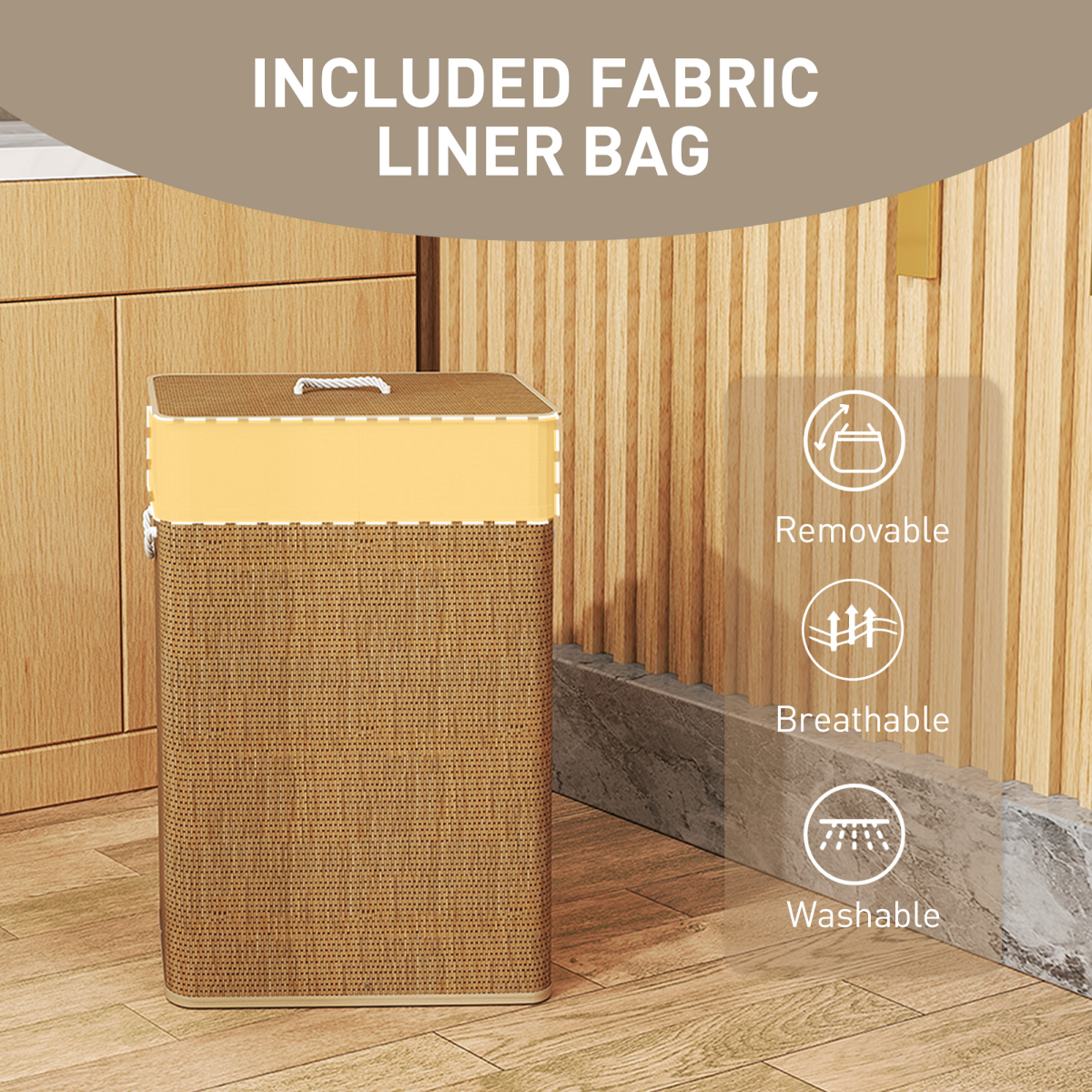 HOMCOM Laundry Hamper with Removable Washable Liner Bag, Brown
