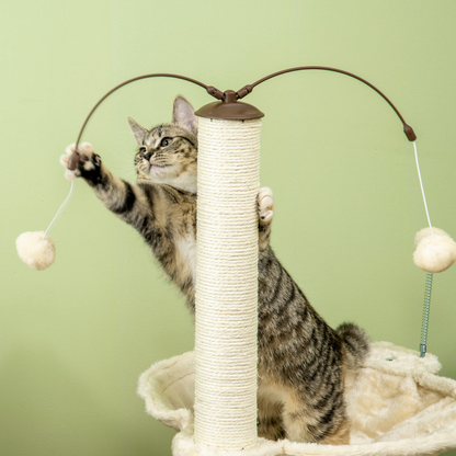 Cat Tree for Indoor Cats w/ Scratching Posts Hammock, Toy Ball - Beige Pawhut
