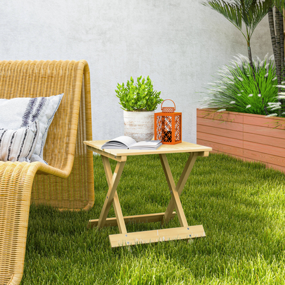 Outsunny Wooden Folding Garden Table, Folding Side Table, Nature Wood Finish
