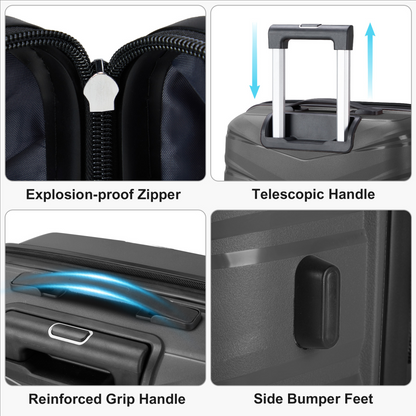 V-shaped stripe 3-in-1 PP trolley case 20in 24in 28in PP iron trolley classic color - dark gray (grain pattern)