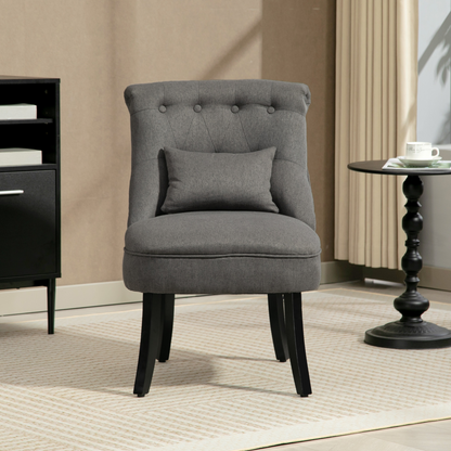 HOMCOM Fabric Single Sofa Upholstered with Pillow Wood Leg Charcoal Grey