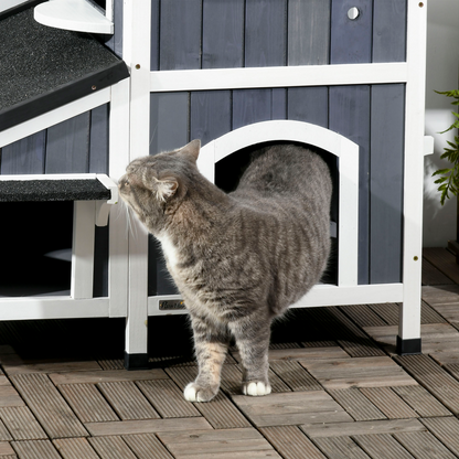 PawHut�Wooden�Cat�House�Outdoor w/ Flower Pot,�Window, Multiple�Entrances