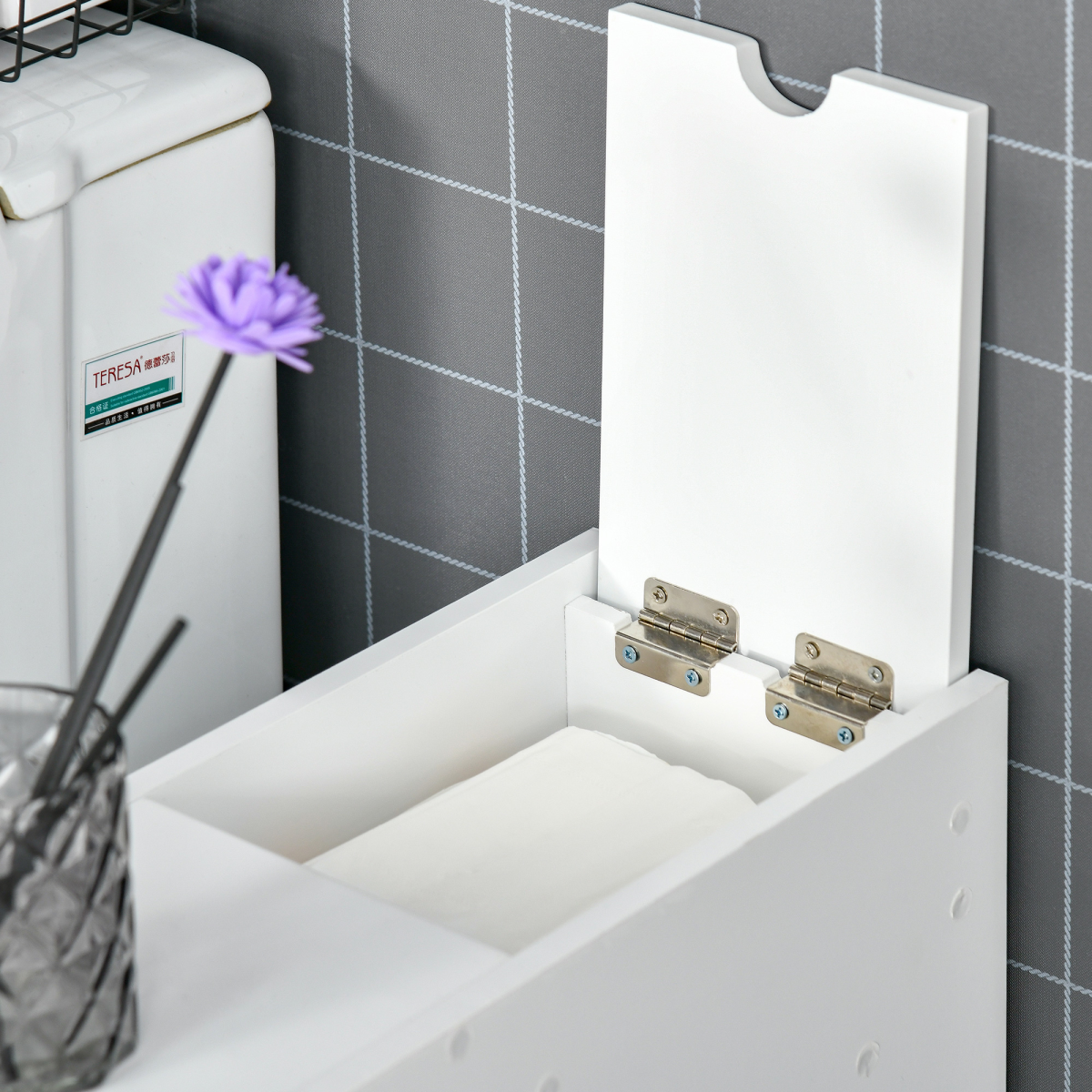 Slim Floor Cabinet Narrow Wooden Storage with Drawers Bathroom White HOMCOM