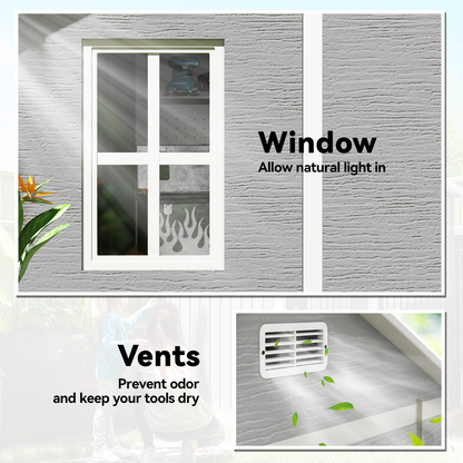 Outsunny 6 x 6ft Plastic Garden Shed with Floor, Window, Vents, Grey