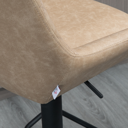 HOMCOM Bar Stools Set of 2, Adjustable Bar Chairs 360° Swivel for Kitchen Khaki