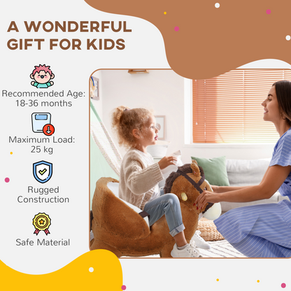 AIYAPLAY Kids Rocking Horse w/ Sound, Safety Belt - Brown