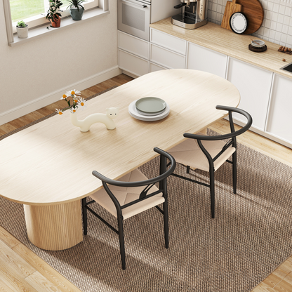 HOMCOM Weave Dining Chairs Set of 2 with Y-Shaped Backrest Hemp Seat Black