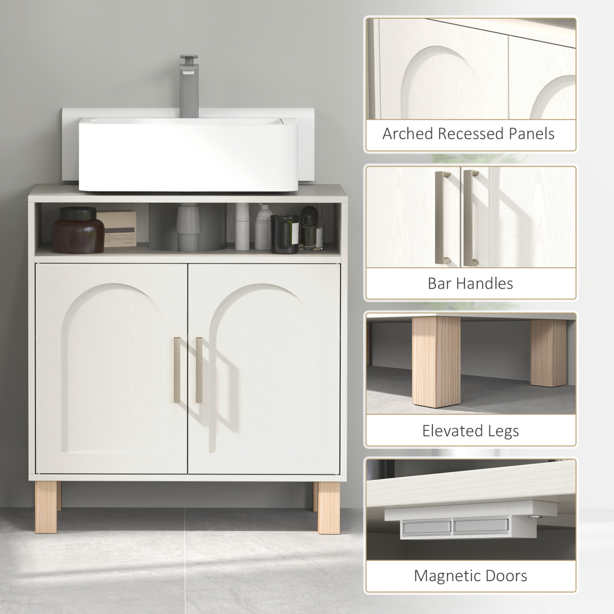 HOMCOM Under Sink Bathroom Cabinet for Basin without Pedestal, Cream White