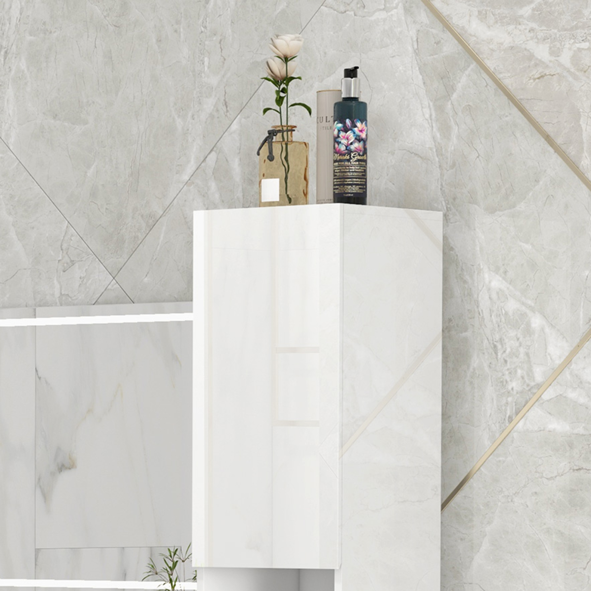 kleankin High Gloss Bathroom Floor Cabinet Storage Cupboard with Doors