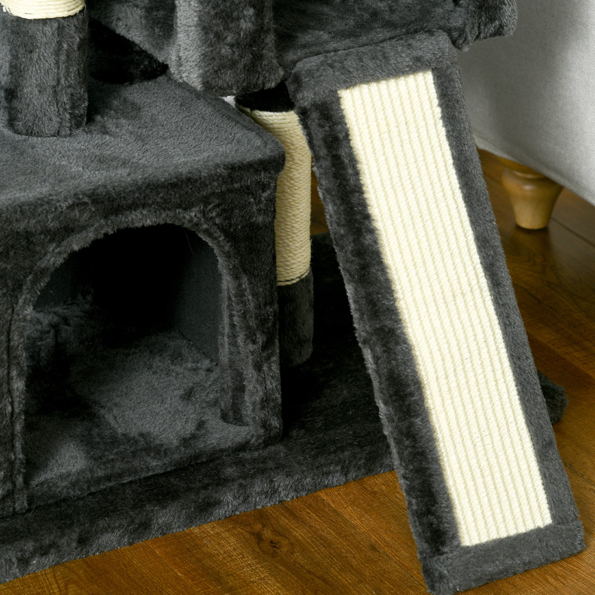 Cat Rest & Play Activity Tree w/ 2 House Perch Scratching Post Black Pawhut