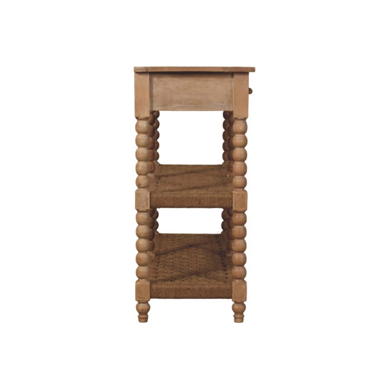 Artisan Furniture Solid Wood Savoy Bobbin Console with Jute Shelves, 2 Drawers, 4 Shelves, Beige