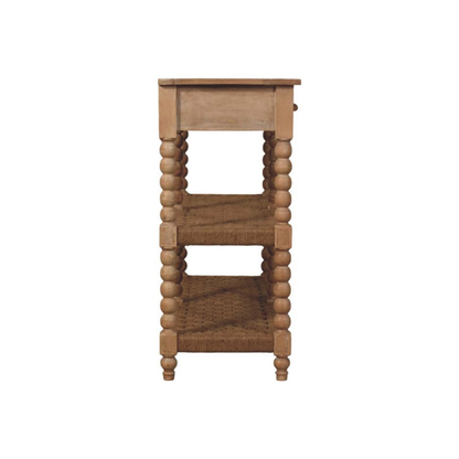 Artisan Furniture Solid Wood Savoy Bobbin Console with Jute Shelves, 2 Drawers, 4 Shelves, Beige