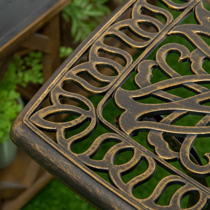 Outsunny 54 x 54cm Aluminium Outdoor Garden Side Table w/ Umbrella Hole, Bronze