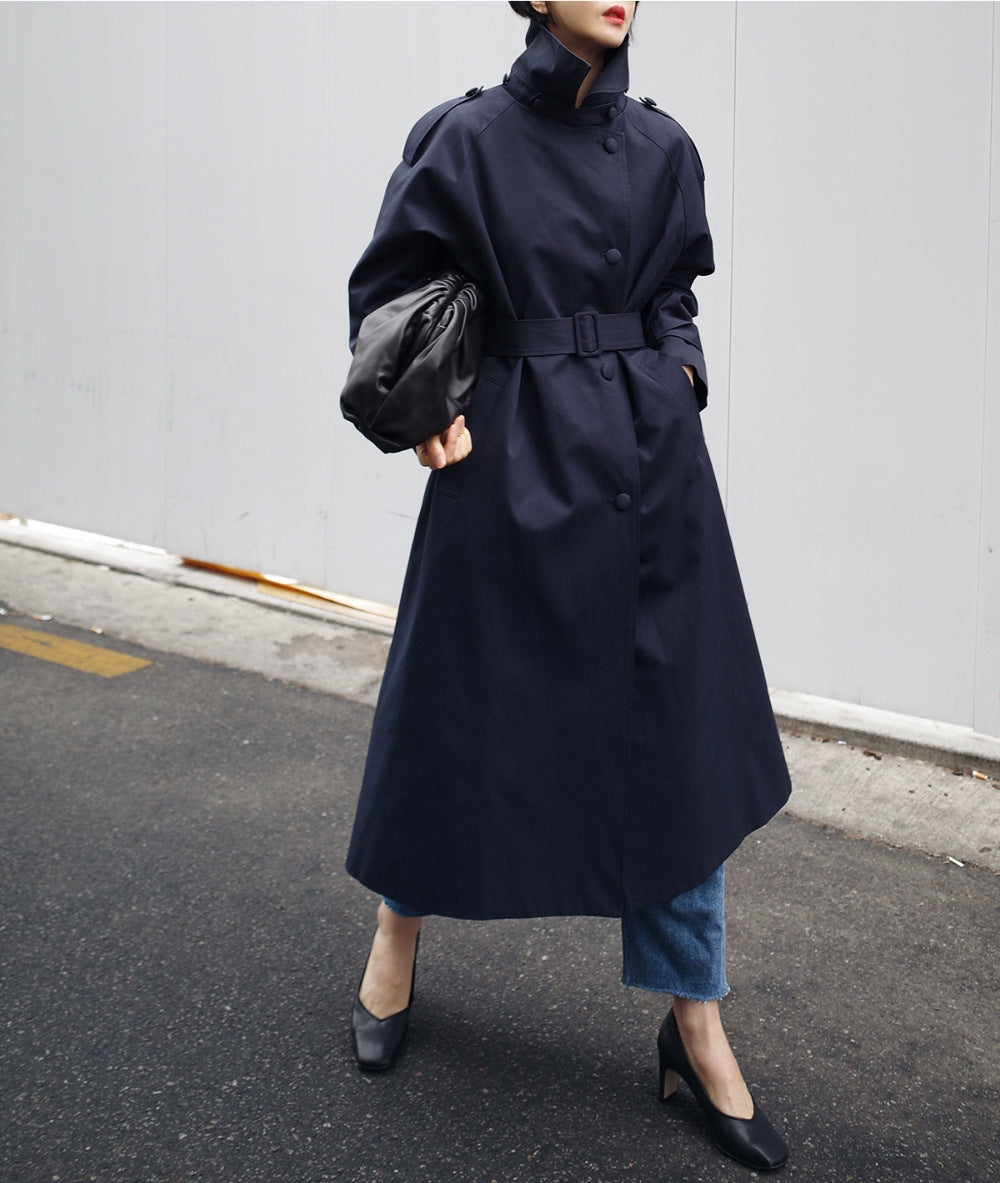 Women's Solid Color Spring And Autumn Korean Style Simple Mid-length Trench Coat