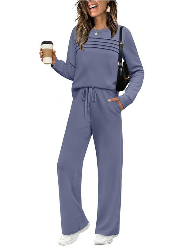 Women's Casual Elastic Waist Trousers Wide-leg Pants