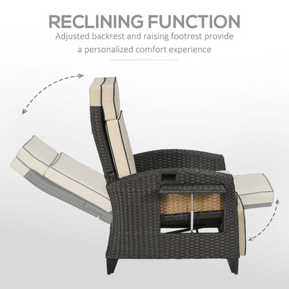 Outsunny Outdoor Recliner Chair with Adjustable Backrest and Footrest, Cushion, Side Tray, Khaki