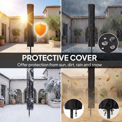 Outsunny 2.6 m Garden Parasol Umbrella with LED Solar Light, Parasol Cover, Outdoor Market Patio Umbrella, Black