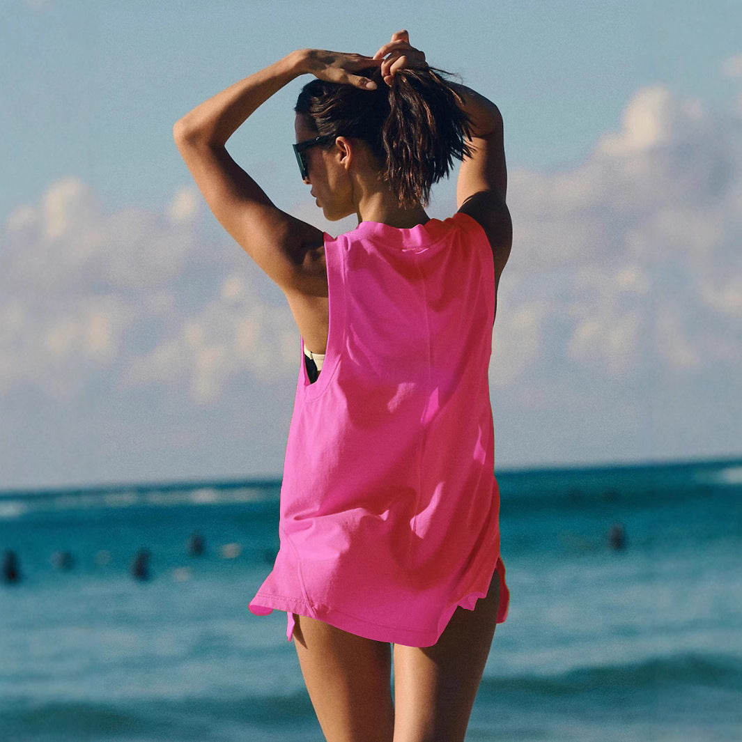 Deep V-neck Slit Pocket Vest