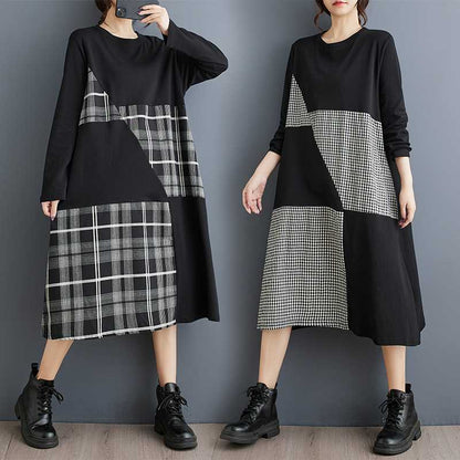 New Plaid Patchwork Loose-fitting Casual Dress