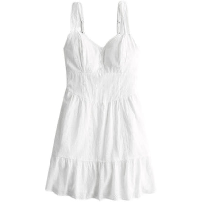 Women's Summer White Fishbone Suspender Dress