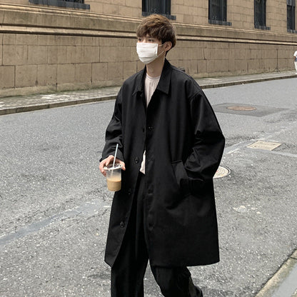 Simple Casual Trench Men's Mid-length Overhat Retro Solid Color Lady Couple Coat