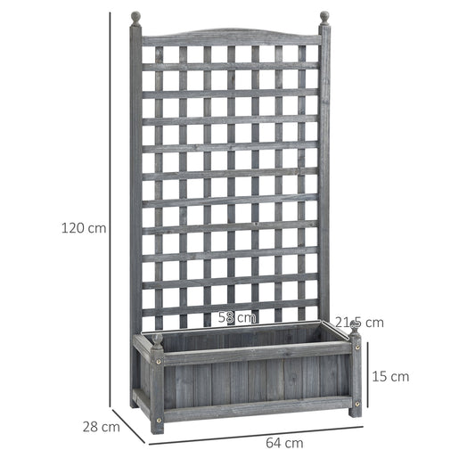 Outsunny Garden Planters with Trellis for Climbing Vines, Wood Raised Beds for Garden, Flower Pot, Indoor Outdoor, Grey