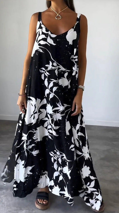 Summer Printed Sling Backless V-neck Dress