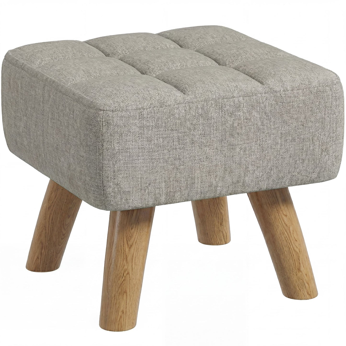 HOMCOM Linen-Look Square Padded Footstool - Light Brown