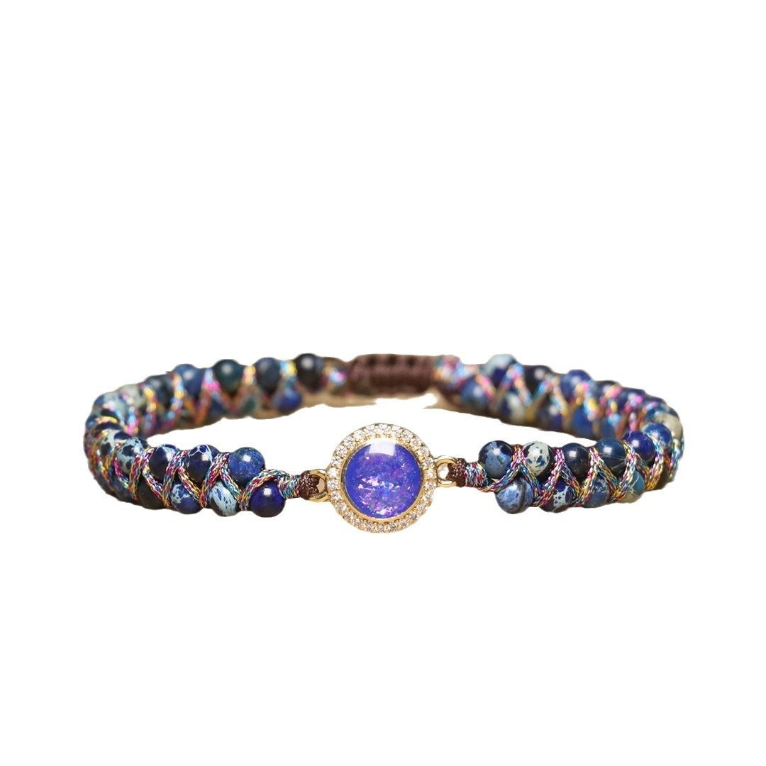 Retro Opal Natural Stone Bracelet, Double-layer Braided And Adjustable