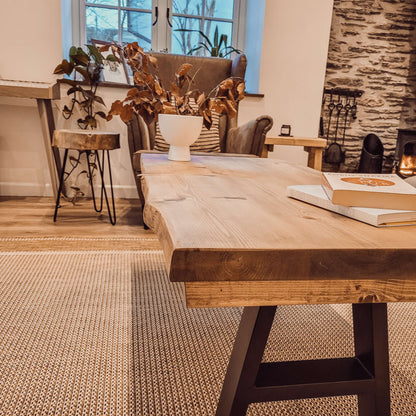 VELA Live / Waney Edge Coffee Table With Metal A Frame Legs