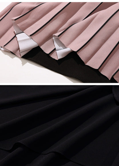 Slim Gradient Pleated Patchwork Black Dress